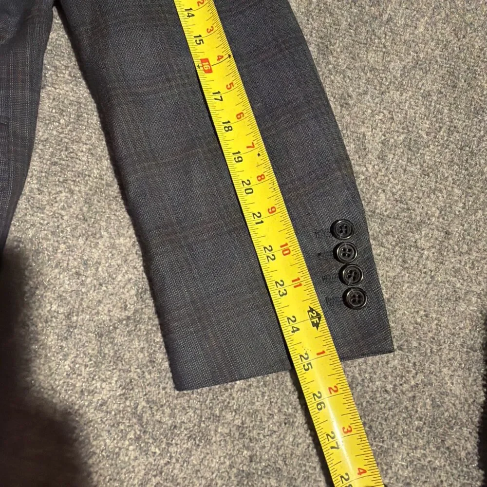 Tom James Executive Collection Blazer Mens 44 Blue Plaid 2 Button Suit Jacket